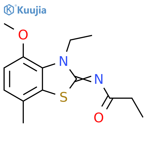 N-(2Z)-3-ethyl-4-methoxy-7-methyl-2,3-dihydro-1,3-benzothiazol-2-ylidenepropanamide structure