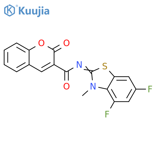 N-(2Z)-4,6-difluoro-3-methyl-2,3-dihydro-1,3-benzothiazol-2-ylidene-2-oxo-2H-chromene-3-carboxamide structure