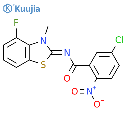 5-chloro-N-(2Z)-4-fluoro-3-methyl-2,3-dihydro-1,3-benzothiazol-2-ylidene-2-nitrobenzamide structure