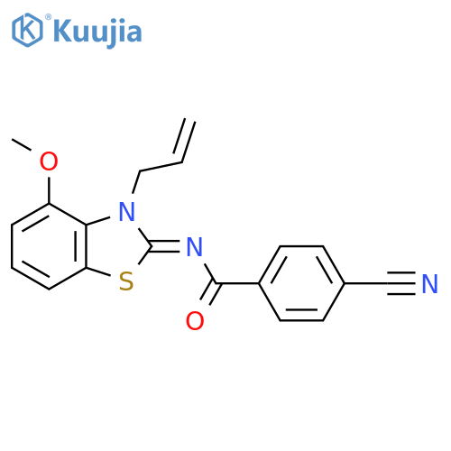 4-cyano-N-(2Z)-4-methoxy-3-(prop-2-en-1-yl)-2,3-dihydro-1,3-benzothiazol-2-ylidenebenzamide structure