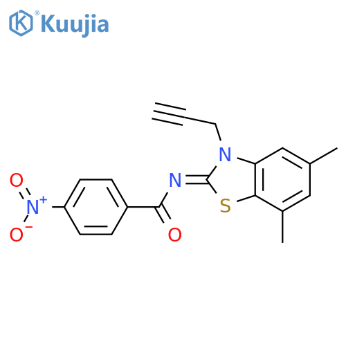 N-(2Z)-5,7-dimethyl-3-(prop-2-yn-1-yl)-2,3-dihydro-1,3-benzothiazol-2-ylidene-4-nitrobenzamide structure