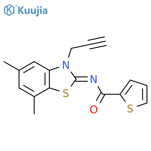 N-(2Z)-5,7-dimethyl-3-(prop-2-yn-1-yl)-2,3-dihydro-1,3-benzothiazol-2-ylidenethiophene-2-carboxamide structure