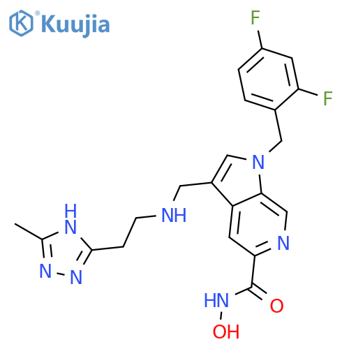 1H-PYRROLO[2,3-C]PYRIDINE-5-CARBOXAMIDE, 1-[(2,4-DIFLUOROPHENYL)METHYL]-N-HYDROXY-3-[[[2-(5-METHYL-1H-1,2,4-TRIAZOL-3-YL)ETHYL]AMINO]METHYL]- structure