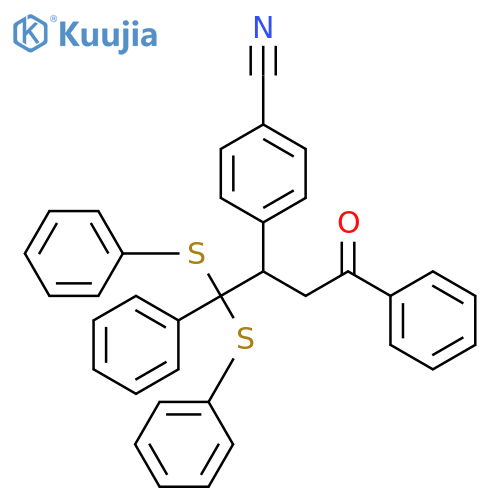 Benzonitrile, 4-[3-oxo-3-phenyl-1-[phenylbis(phenylthio)methyl]propyl]- structure