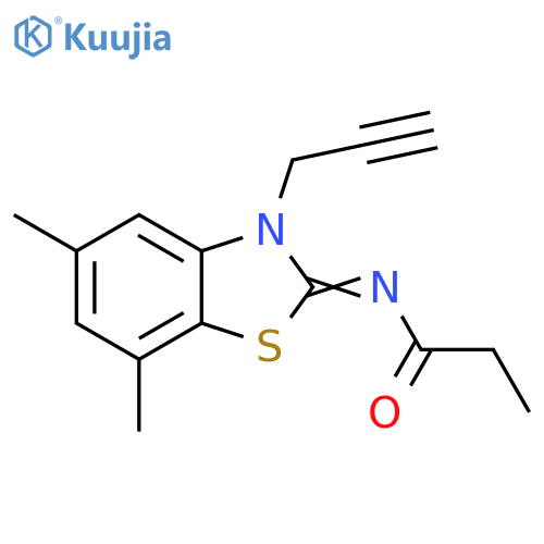 N-(2Z)-5,7-dimethyl-3-(prop-2-yn-1-yl)-2,3-dihydro-1,3-benzothiazol-2-ylidenepropanamide structure