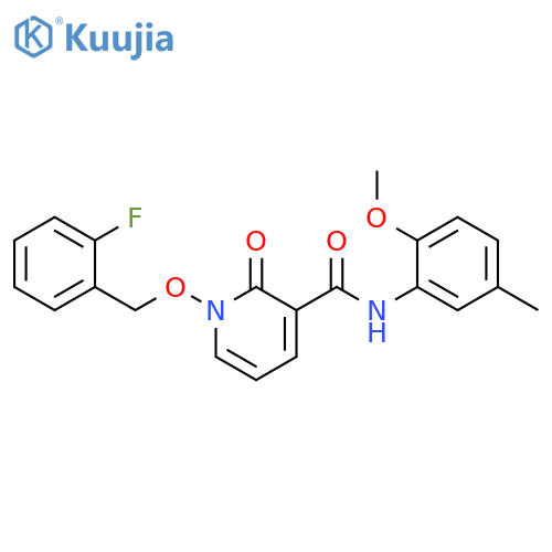 1-(2-fluorophenyl)methoxy-N-(2-methoxy-5-methylphenyl)-2-oxo-1,2-dihydropyridine-3-carboxamide structure