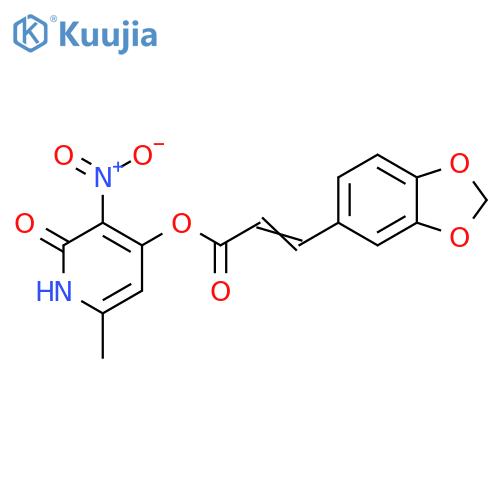 6-methyl-3-nitro-2-oxo-1,2-dihydropyridin-4-yl (2E)-3-(2H-1,3-benzodioxol-5-yl)prop-2-enoate structure