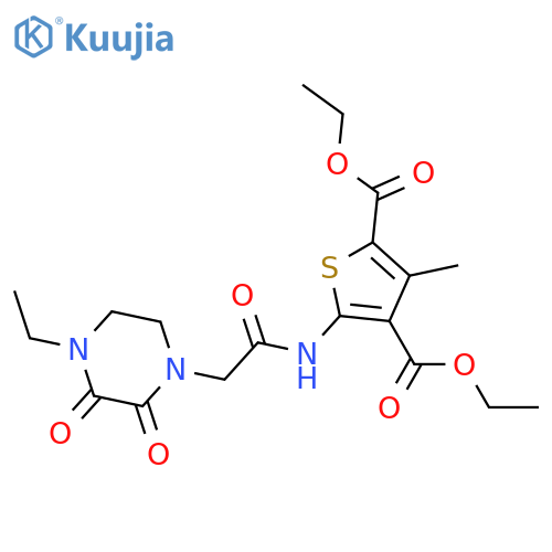 2,4-diethyl 5-2-(4-ethyl-2,3-dioxopiperazin-1-yl)acetamido-3-methylthiophene-2,4-dicarboxylate structure
