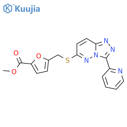 methyl 5-({3-(pyridin-2-yl)-1,2,4triazolo4,3-bpyridazin-6-ylsulfanyl}methyl)furan-2-carboxylate structure