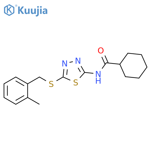 N-(5-{(2-methylphenyl)methylsulfanyl}-1,3,4-thiadiazol-2-yl)cyclohexanecarboxamide structure