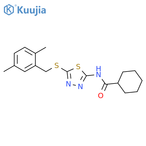 N-(5-{(2,5-dimethylphenyl)methylsulfanyl}-1,3,4-thiadiazol-2-yl)cyclohexanecarboxamide structure