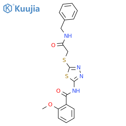 N-(5-{(benzylcarbamoyl)methylsulfanyl}-1,3,4-thiadiazol-2-yl)-2-methoxybenzamide structure
