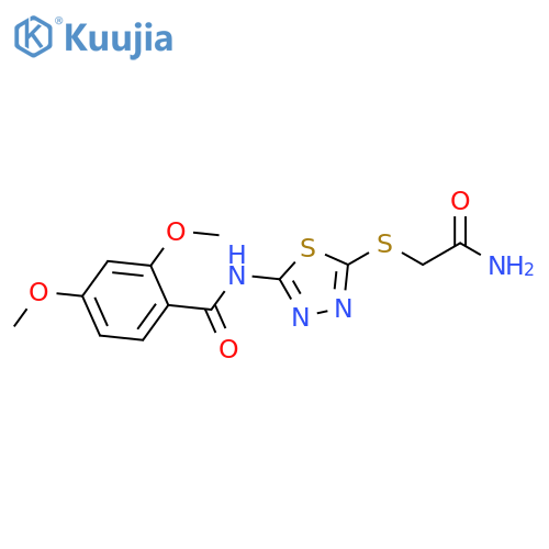N-{5-(carbamoylmethyl)sulfanyl-1,3,4-thiadiazol-2-yl}-2,4-dimethoxybenzamide structure