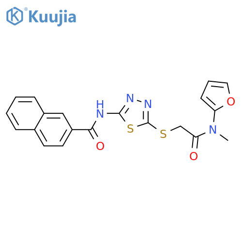 N-{5-({(furan-2-yl)methylcarbamoyl}methyl)sulfanyl-1,3,4-thiadiazol-2-yl}naphthalene-2-carboxamide structure