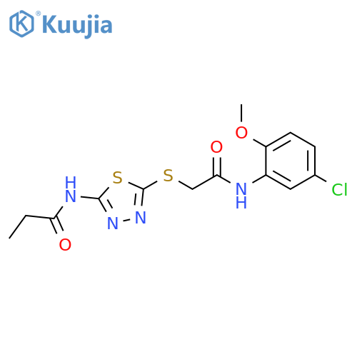 N-5-({(5-chloro-2-methoxyphenyl)carbamoylmethyl}sulfanyl)-1,3,4-thiadiazol-2-ylpropanamide structure