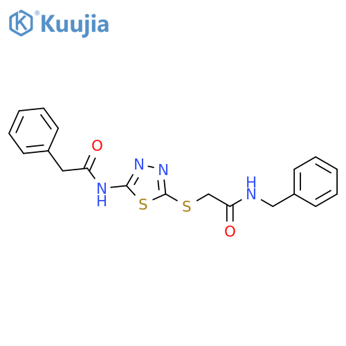 N-benzyl-2-{5-(2-phenylacetamido)-1,3,4-thiadiazol-2-ylsulfanyl}acetamide structure