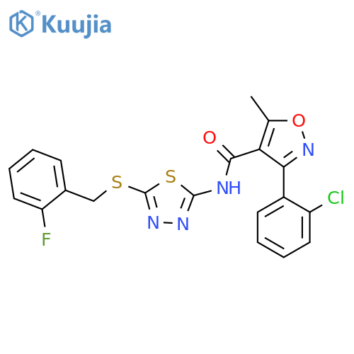 3-(2-chlorophenyl)-N-(5-{(2-fluorophenyl)methylsulfanyl}-1,3,4-thiadiazol-2-yl)-5-methyl-1,2-oxazole-4-carboxamide structure