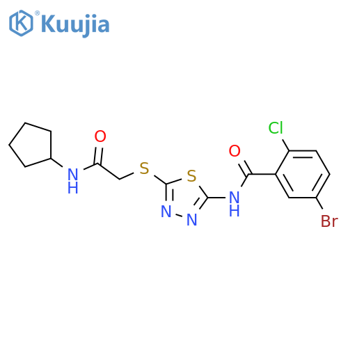 5-bromo-2-chloro-N-(5-{(cyclopentylcarbamoyl)methylsulfanyl}-1,3,4-thiadiazol-2-yl)benzamide structure