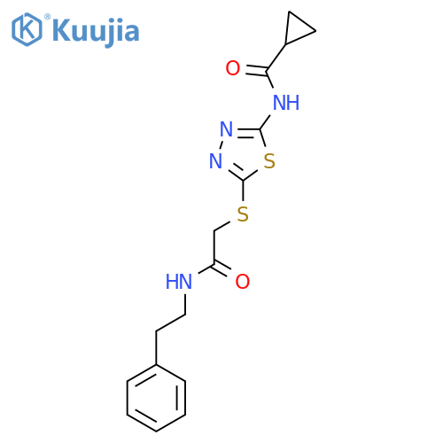 N-5-({(2-phenylethyl)carbamoylmethyl}sulfanyl)-1,3,4-thiadiazol-2-ylcyclopropanecarboxamide structure