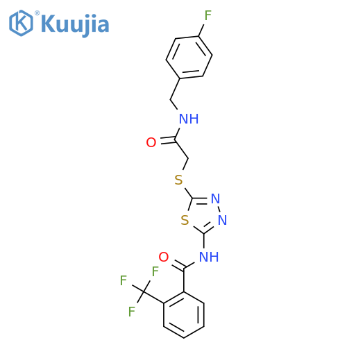 N-{5-({(4-fluorophenyl)methylcarbamoyl}methyl)sulfanyl-1,3,4-thiadiazol-2-yl}-2-(trifluoromethyl)benzamide structure