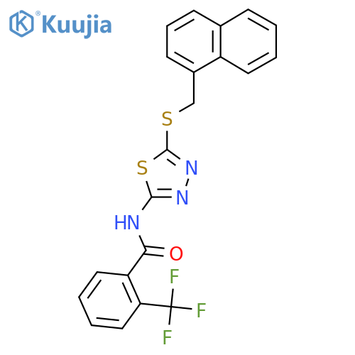 N-(5-{(naphthalen-1-yl)methylsulfanyl}-1,3,4-thiadiazol-2-yl)-2-(trifluoromethyl)benzamide structure