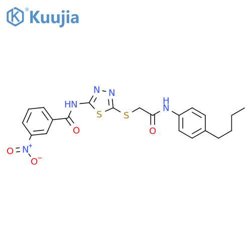 N-5-({(4-butylphenyl)carbamoylmethyl}sulfanyl)-1,3,4-thiadiazol-2-yl-3-nitrobenzamide structure