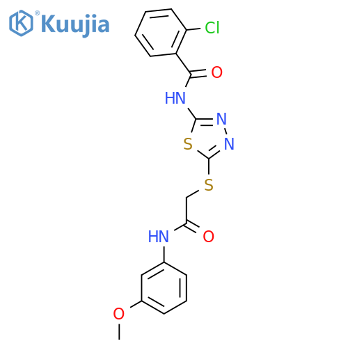 2-chloro-N-5-({(3-methoxyphenyl)carbamoylmethyl}sulfanyl)-1,3,4-thiadiazol-2-ylbenzamide structure