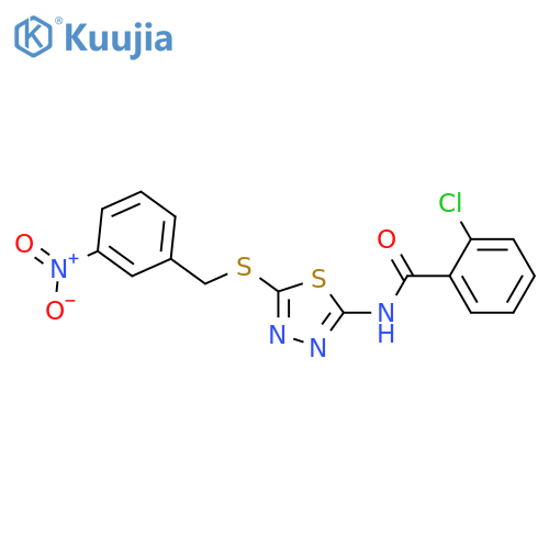 2-chloro-N-(5-{(3-nitrophenyl)methylsulfanyl}-1,3,4-thiadiazol-2-yl)benzamide structure