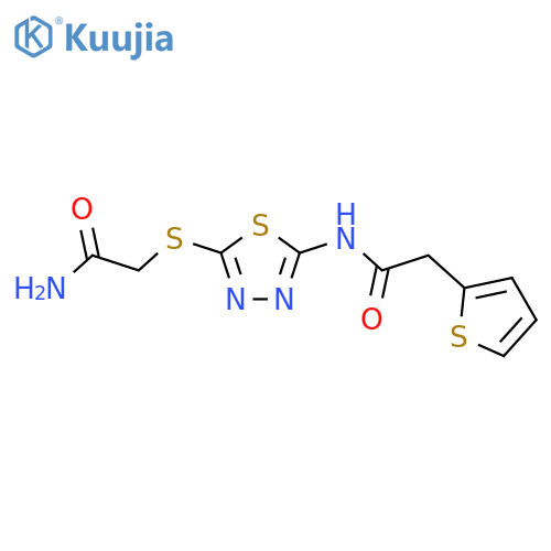 2-({5-2-(thiophen-2-yl)acetamido-1,3,4-thiadiazol-2-yl}sulfanyl)acetamide structure