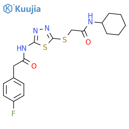 N-cyclohexyl-2-({5-2-(4-fluorophenyl)acetamido-1,3,4-thiadiazol-2-yl}sulfanyl)acetamide structure