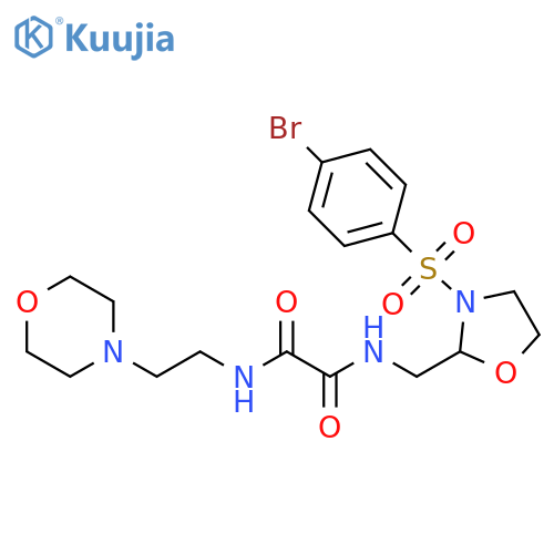 N-{3-(4-bromobenzenesulfonyl)-1,3-oxazolidin-2-ylmethyl}-N'-2-(morpholin-4-yl)ethylethanediamide structure