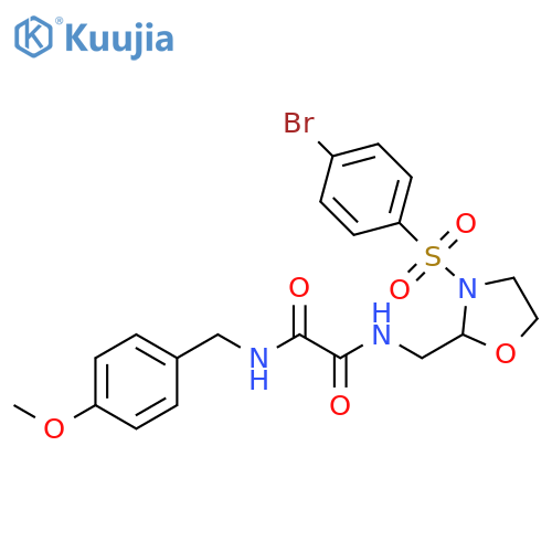 N-{3-(4-bromobenzenesulfonyl)-1,3-oxazolidin-2-ylmethyl}-N'-(4-methoxyphenyl)methylethanediamide structure