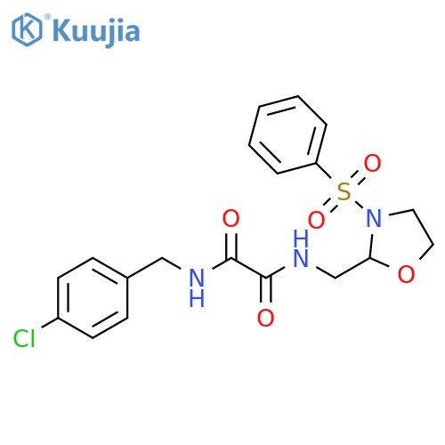 N-{3-(benzenesulfonyl)-1,3-oxazolidin-2-ylmethyl}-N'-(4-chlorophenyl)methylethanediamide structure