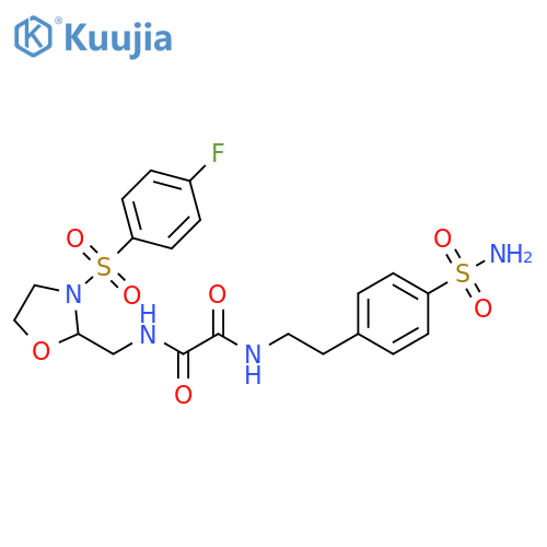 N-{3-(4-fluorobenzenesulfonyl)-1,3-oxazolidin-2-ylmethyl}-N'-2-(4-sulfamoylphenyl)ethylethanediamide structure