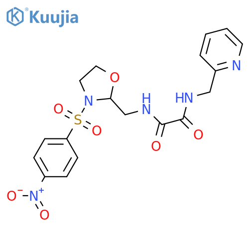 N-{3-(4-nitrobenzenesulfonyl)-1,3-oxazolidin-2-ylmethyl}-N'-(pyridin-2-yl)methylethanediamide structure