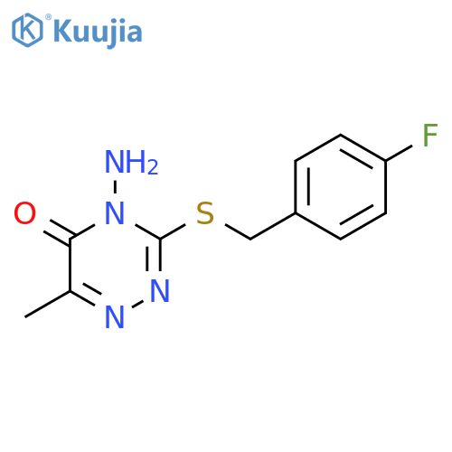 4-amino-3-{(4-fluorophenyl)methylsulfanyl}-6-methyl-4,5-dihydro-1,2,4-triazin-5-one structure