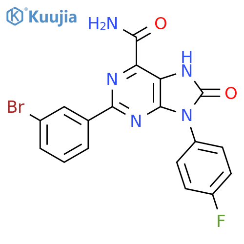 2-(3-bromophenyl)-9-(4-fluorophenyl)-8-oxo-8,9-dihydro-7H-purine-6-carboxamide structure