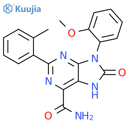 9-(2-methoxyphenyl)-2-(2-methylphenyl)-8-oxo-8,9-dihydro-7H-purine-6-carboxamide structure