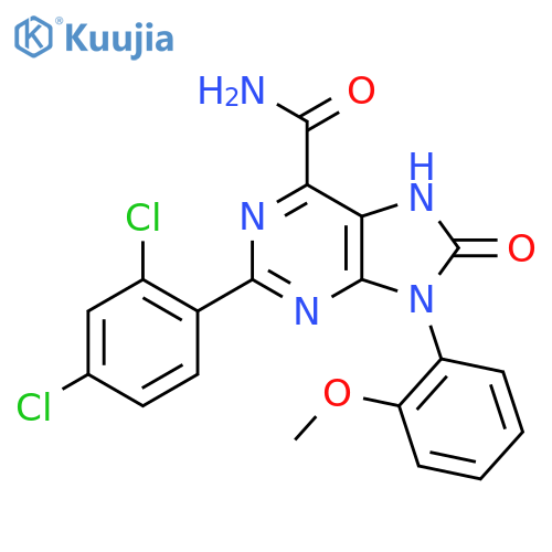 2-(2,4-dichlorophenyl)-9-(2-methoxyphenyl)-8-oxo-8,9-dihydro-7H-purine-6-carboxamide structure