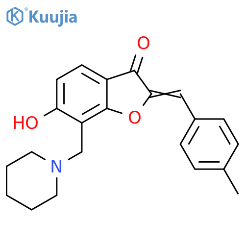 (2Z)-6-hydroxy-2-(4-methylphenyl)methylidene-7-(piperidin-1-yl)methyl-2,3-dihydro-1-benzofuran-3-one structure