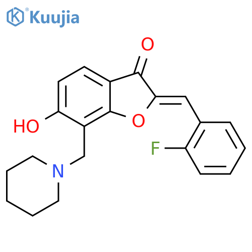 (2Z)-2-(2-fluorophenyl)methylidene-6-hydroxy-7-(piperidin-1-yl)methyl-2,3-dihydro-1-benzofuran-3-one structure