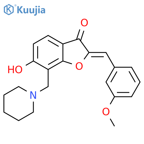 (2Z)-6-hydroxy-2-(3-methoxyphenyl)methylidene-7-(piperidin-1-yl)methyl-2,3-dihydro-1-benzofuran-3-one structure