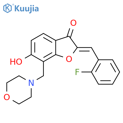 (2Z)-2-(2-fluorophenyl)methylidene-6-hydroxy-7-(morpholin-4-yl)methyl-2,3-dihydro-1-benzofuran-3-one structure
