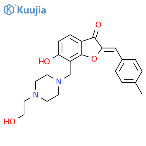 (2Z)-6-hydroxy-7-{4-(2-hydroxyethyl)piperazin-1-ylmethyl}-2-(4-methylphenyl)methylidene-2,3-dihydro-1-benzofuran-3-one structure