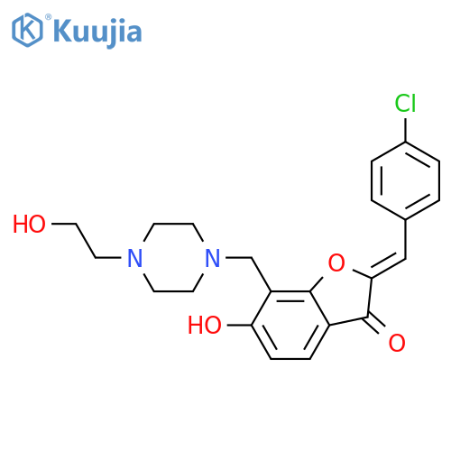 (2Z)-2-(4-chlorophenyl)methylidene-6-hydroxy-7-{4-(2-hydroxyethyl)piperazin-1-ylmethyl}-2,3-dihydro-1-benzofuran-3-one structure