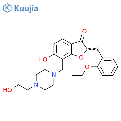 (2Z)-2-(2-ethoxyphenyl)methylidene-6-hydroxy-7-{4-(2-hydroxyethyl)piperazin-1-ylmethyl}-2,3-dihydro-1-benzofuran-3-one structure