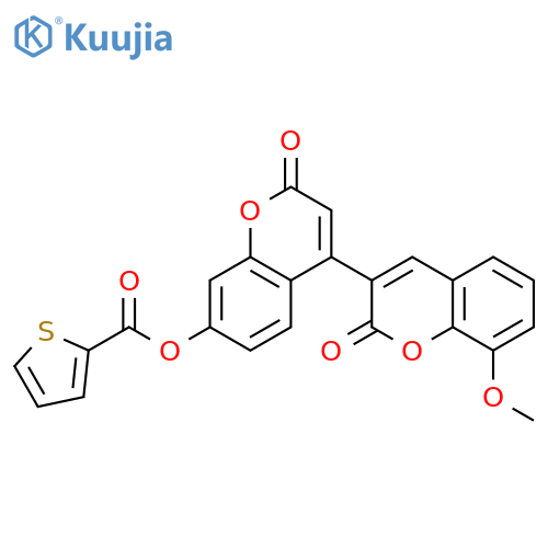 8-methoxy-2,2'-dioxo-2H,2'H-3,4'-bichromene-7'-yl thiophene-2-carboxylate structure