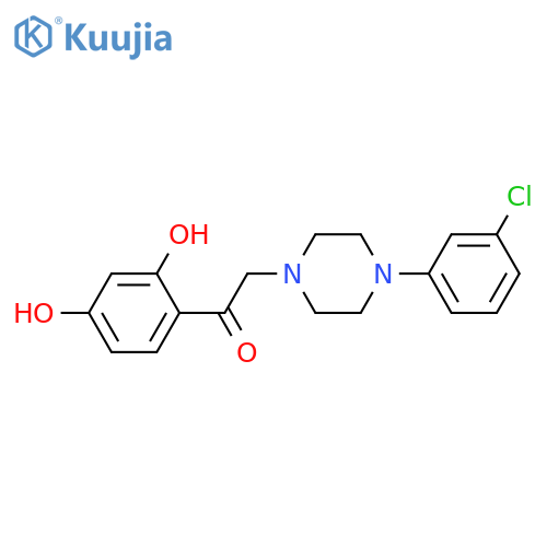 2-4-(3-chlorophenyl)piperazin-1-yl-1-(2,4-dihydroxyphenyl)ethan-1-one structure