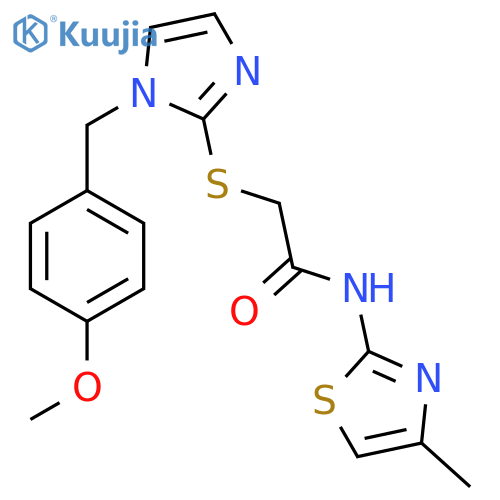 2-({1-(4-methoxyphenyl)methyl-1H-imidazol-2-yl}sulfanyl)-N-(4-methyl-1,3-thiazol-2-yl)acetamide structure