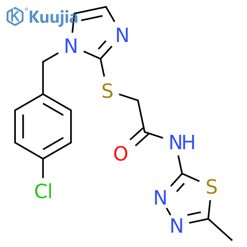 2-({1-(4-chlorophenyl)methyl-1H-imidazol-2-yl}sulfanyl)-N-(5-methyl-1,3,4-thiadiazol-2-yl)acetamide structure
